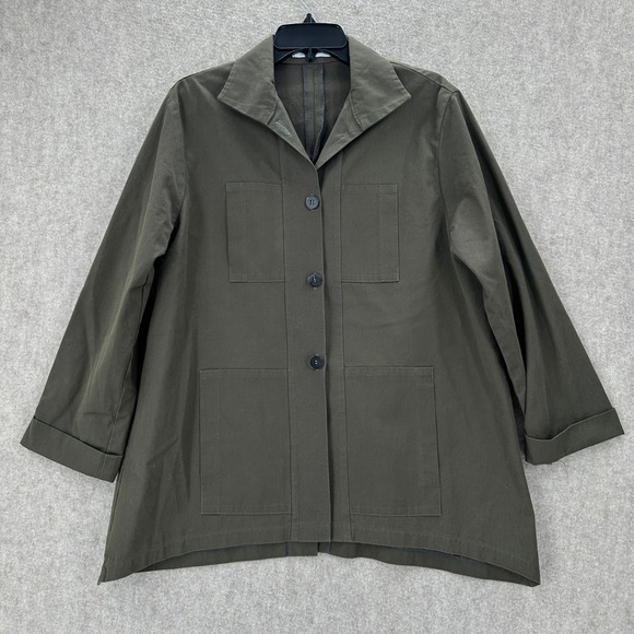 Vitamin Jackets & Blazers - VITAMIN Utility Jacket Top Olive Green Button Front 3/4 Sleeve Asymmetric Size L